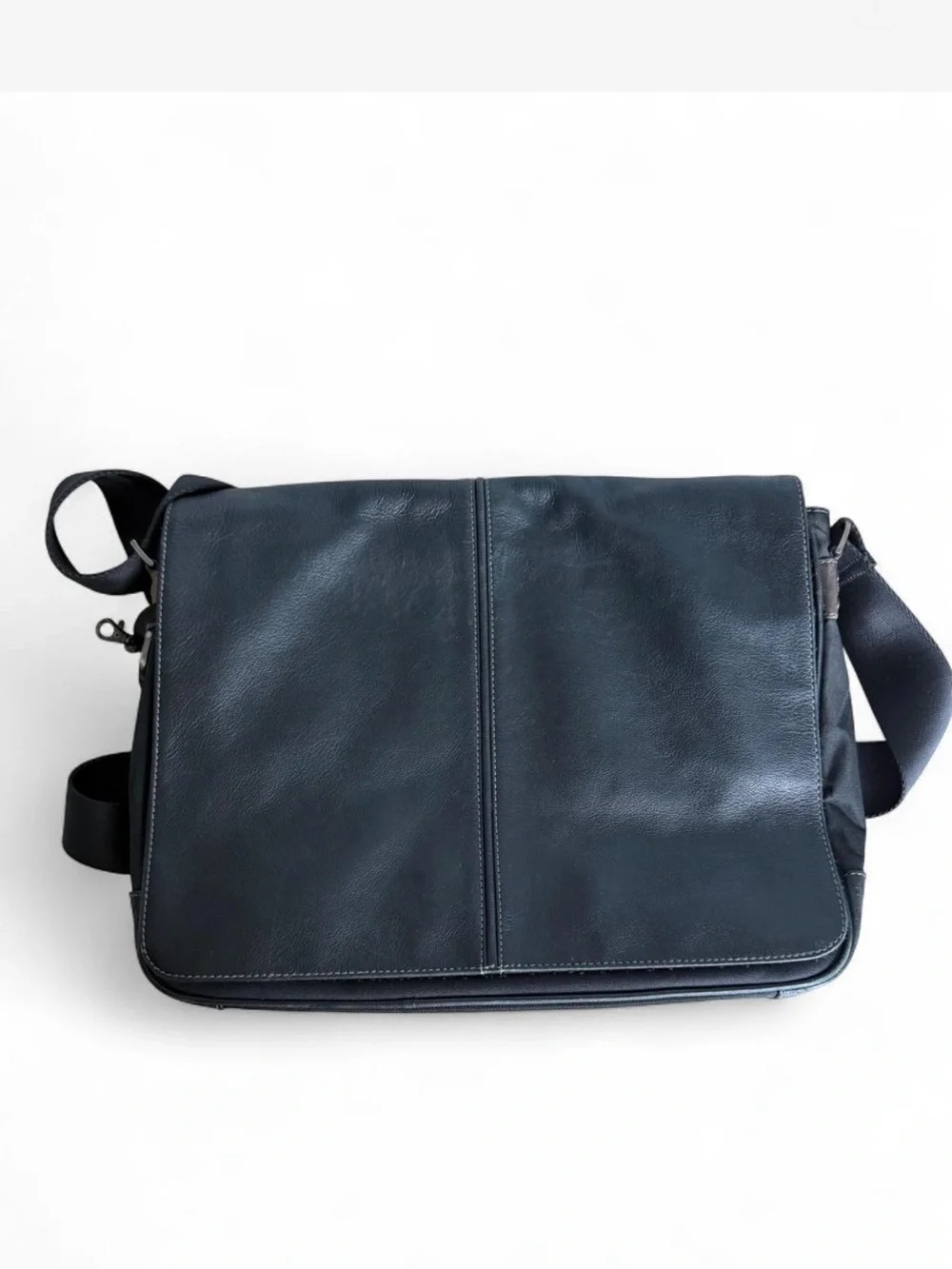 Boconi Black Leather Messenger Bag for Men